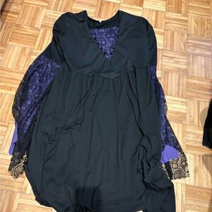 Halloween witch Black Dress with Purple Lace Insets